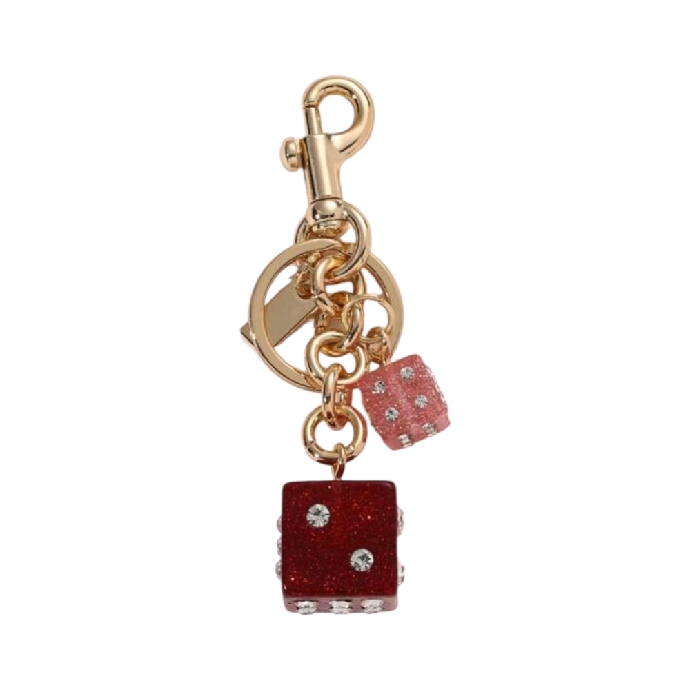 NWT Gold and Red Dice Keychain‎ Bag Charm Glitter Rhinestone